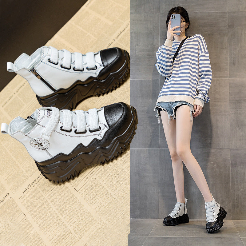 Women's Versatile Height Increasing Insole Korean Style White Women's Sports Shoes