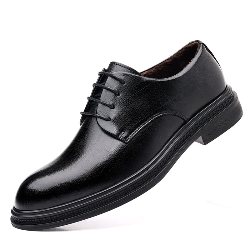Men's Business Formal Wear Height Increased Fleece-lined Leather Shoes