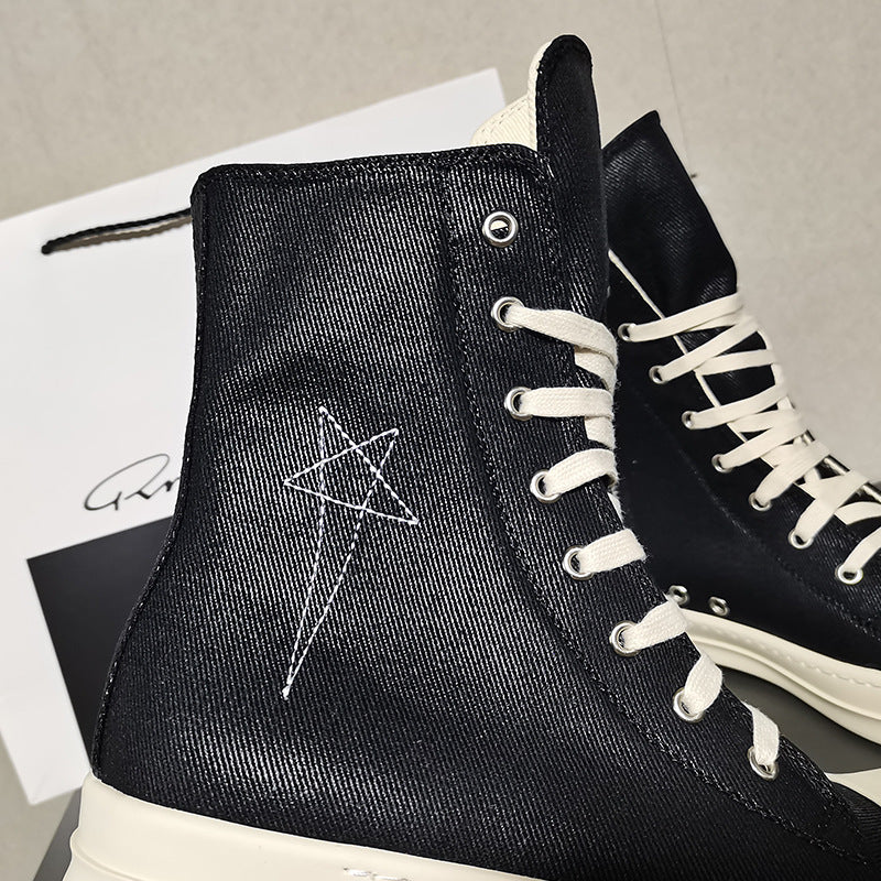Men's Pentagram Embroidered Skate Short Zipper White Canvas Shoes