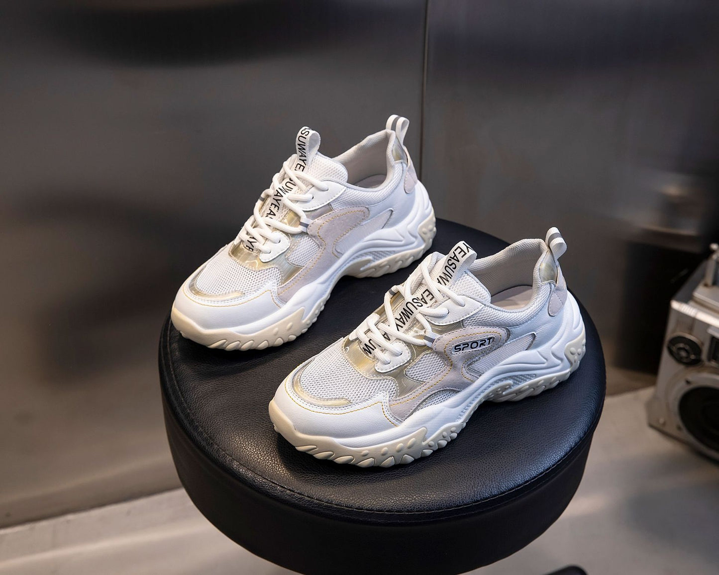 Women's Thick Bottom Transparent Mesh Genuine Running Heightened Sneakers