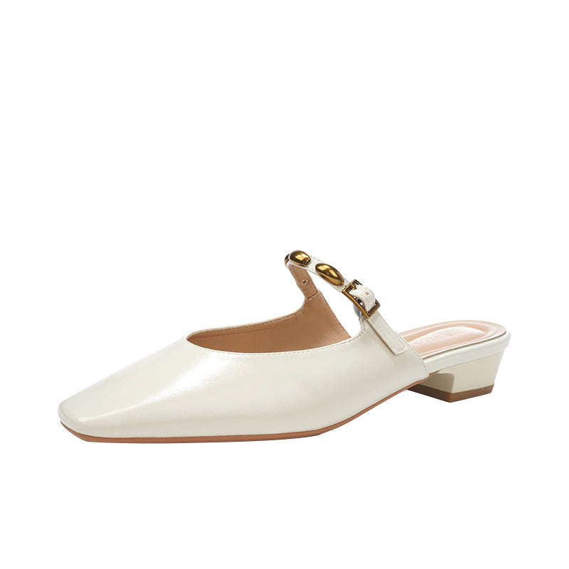 Women's & Men's Toe Mary Jane Low-cut Metal Buckle With Commuter French Heels