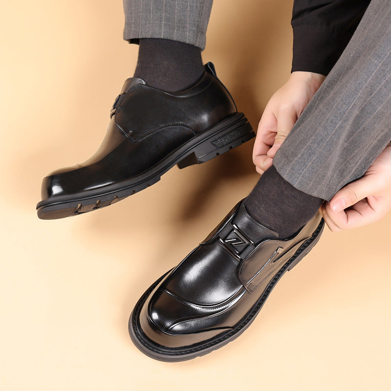 Men's Big Toe Thick Bottom Top Layer Leather Shoes