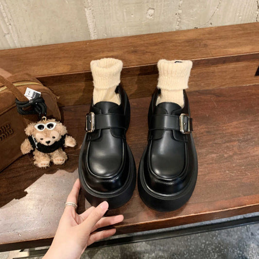 Women's Elegant Metal Buckle Chunky Platform Loafers