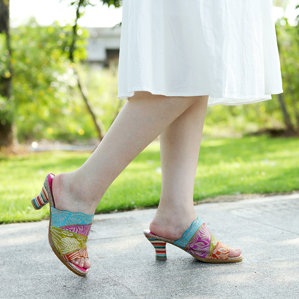 Genuine Hand-rub Color Retro Matching Comfortable Heels