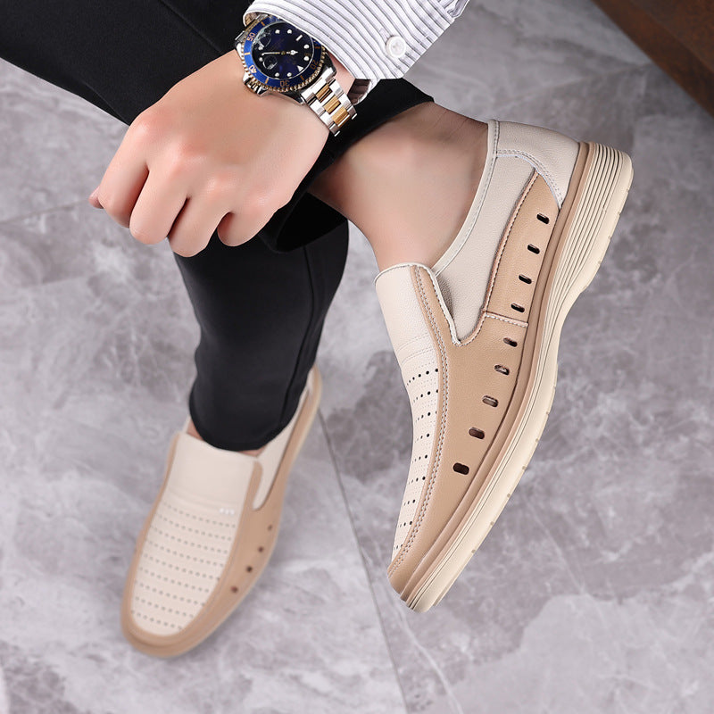 Men's Beige Soft Bottom Business Light White Sandals
