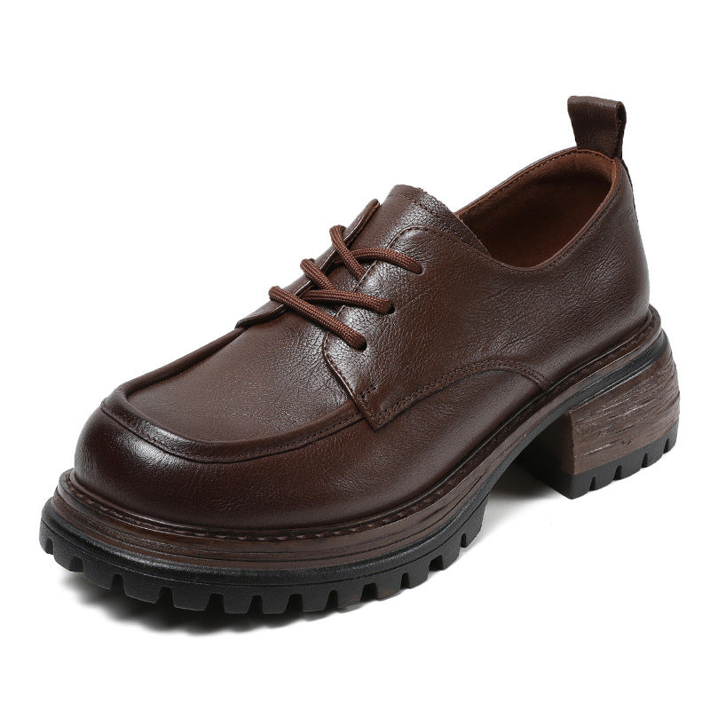 Women's Thick Bottom Small First Layer Cowhide High-cut Loafers