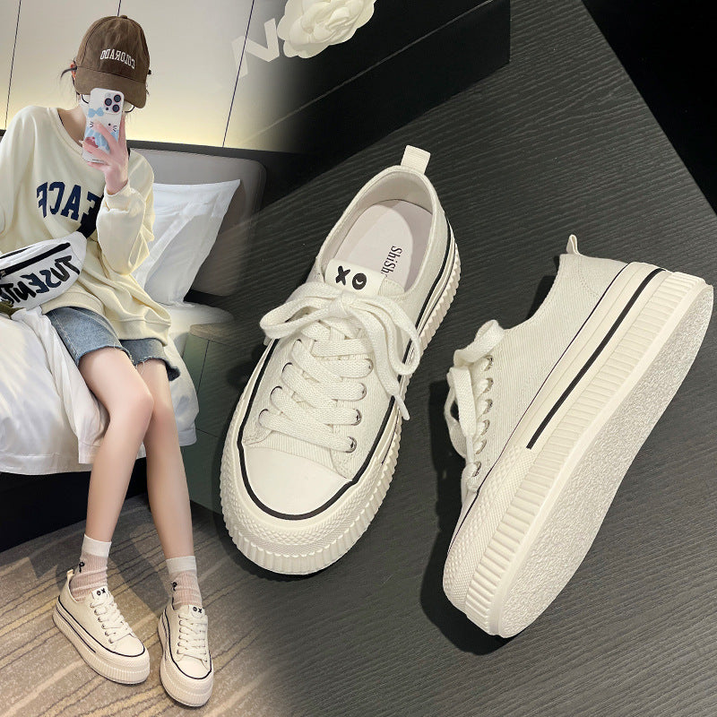 Women's Versatile Sports Low-cut White Round Toe Canvas Shoes