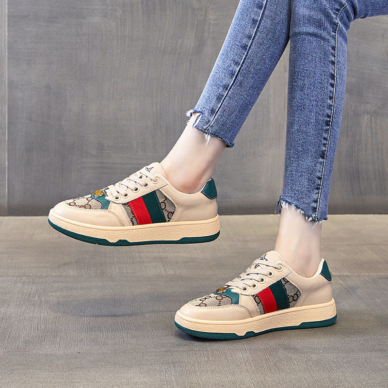 Women's Plus Size White Spring Sports Multicolor Retro Sneakers