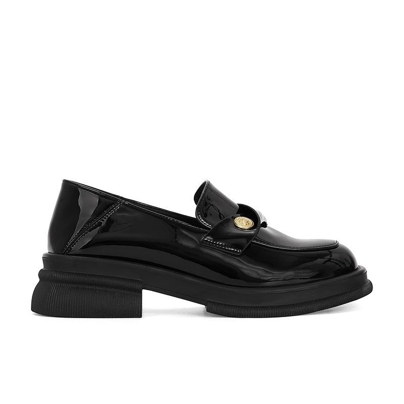 Women's Small Gold Coin Buckle Thick Bottom Loafers
