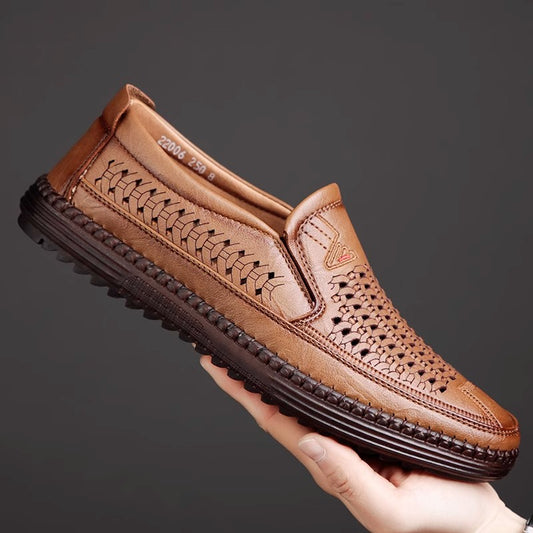 Men's Summer Tendon Bottom Hollow Genuine Soft Leather Shoes