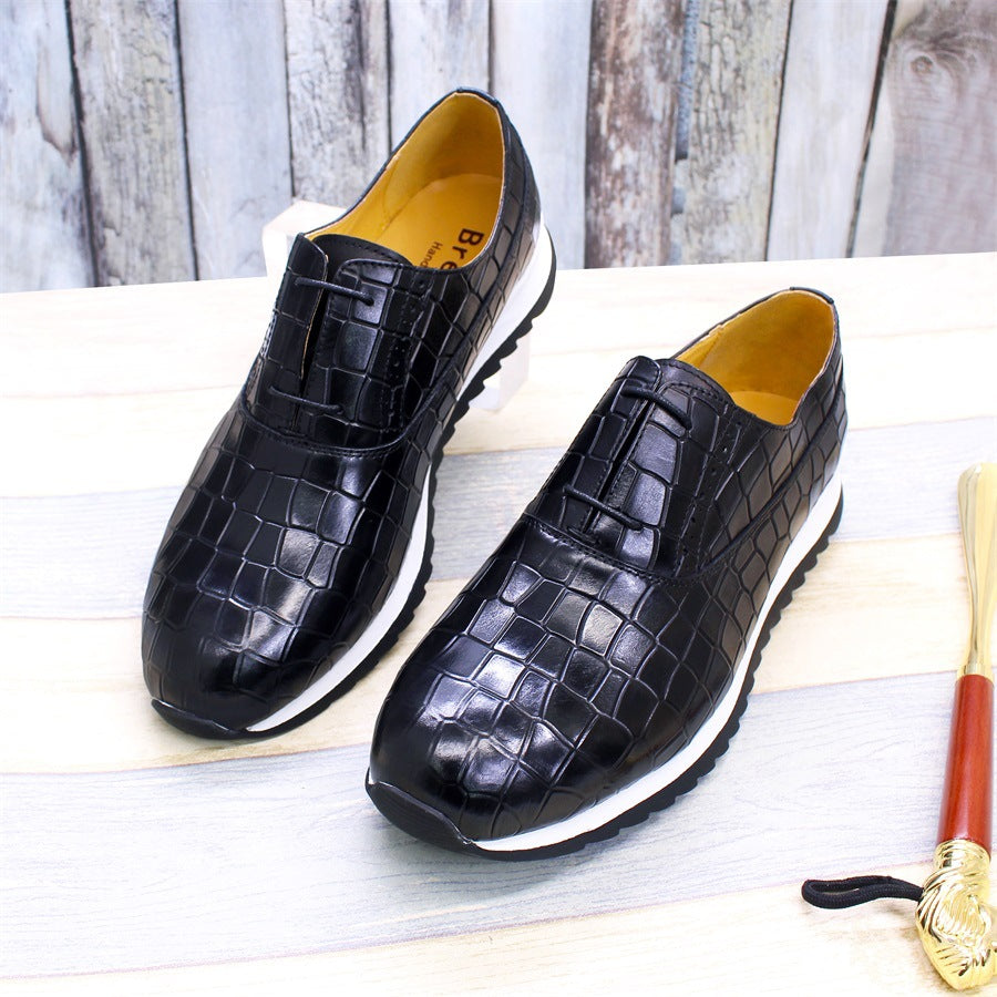 Men's Trendy Top Layer Cowhide Breathable Platform Leather Shoes