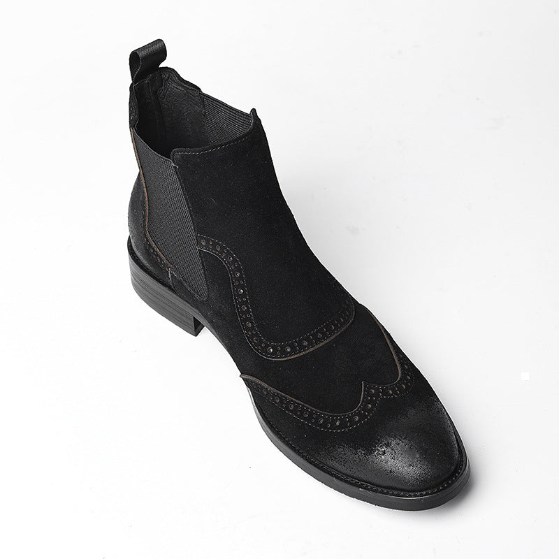 Men's Elastic Band Skin Suede Round Toe Boots