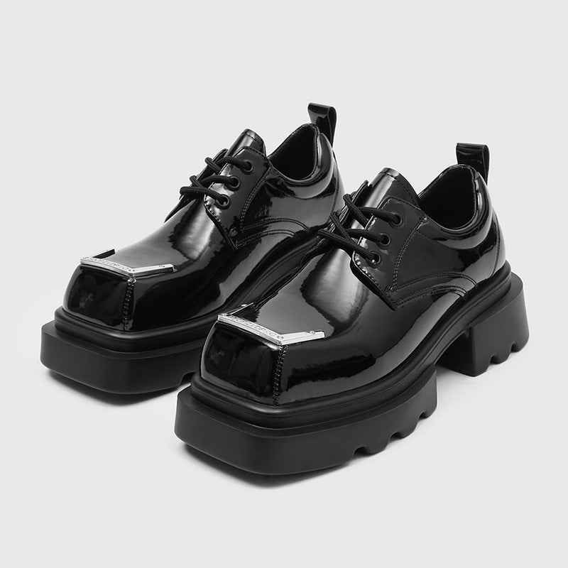 Men's Spring Muffin Bottom Platform Square Head Derby British Style Retro Men's Casual Leather Shoes