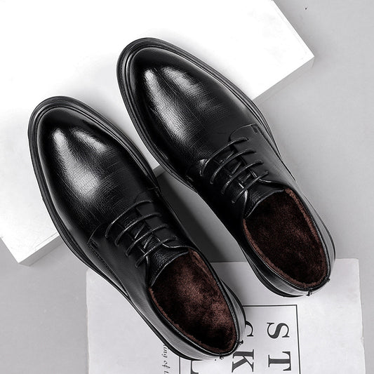 Men's Business Formal Wear Height Increased Fleece-lined Leather Shoes
