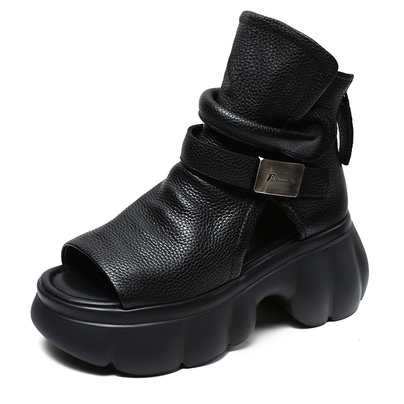 Women's Layer Cowhide Retro Solid Color Roman Sandals