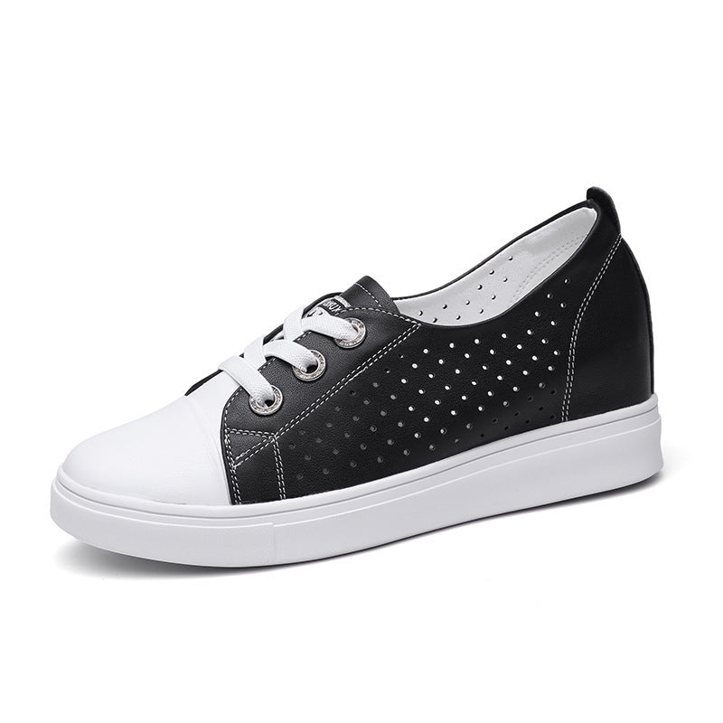 Women's Hidden White Genuine Wedge Breathable Cowhide Casual Shoes