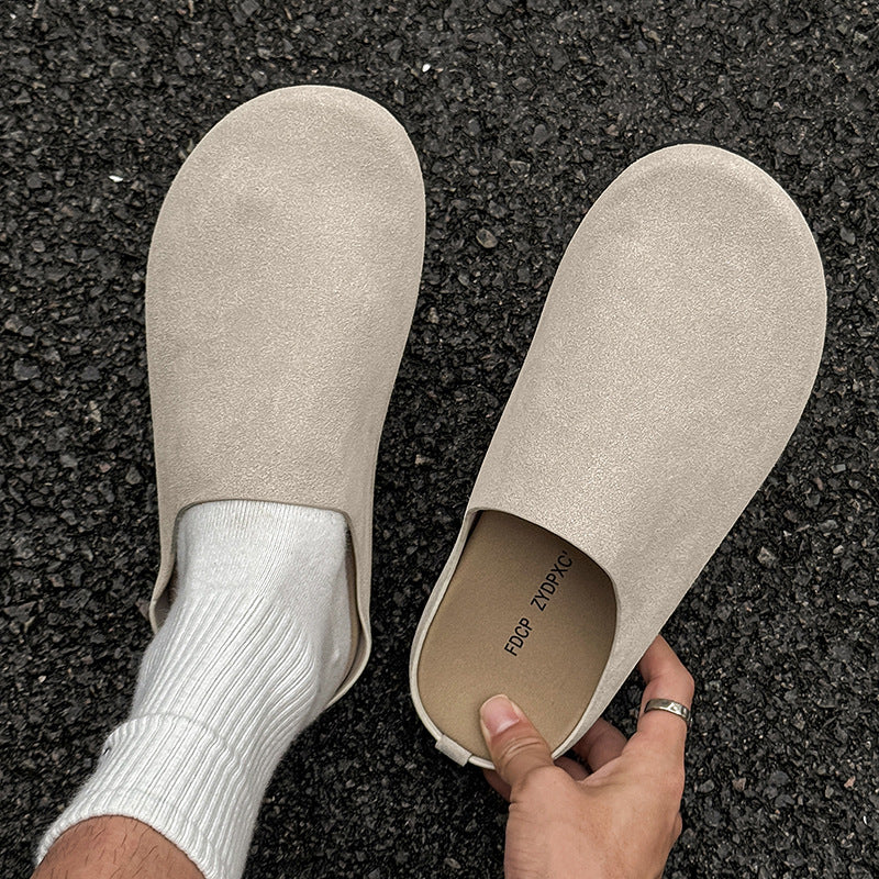 Men's Niche Style Slip-on Flat Toe Box Half Simple Leisure Men's Casual Leather Shoes