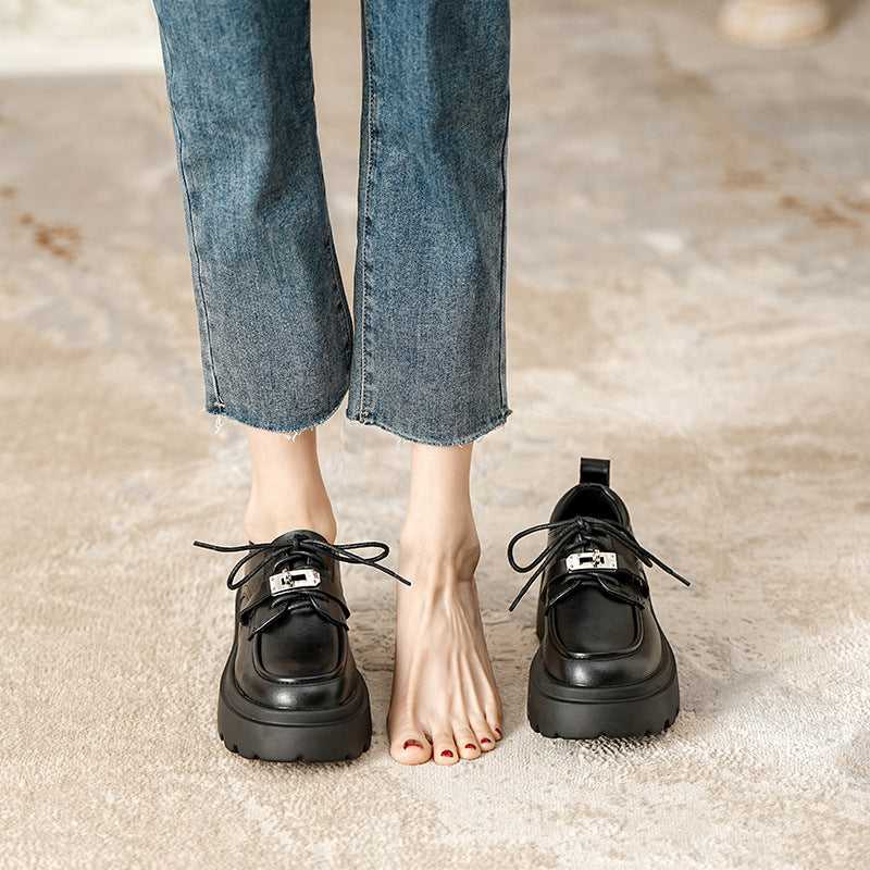 Women's Platform Lock Genuine Elevator Pumps Loafers