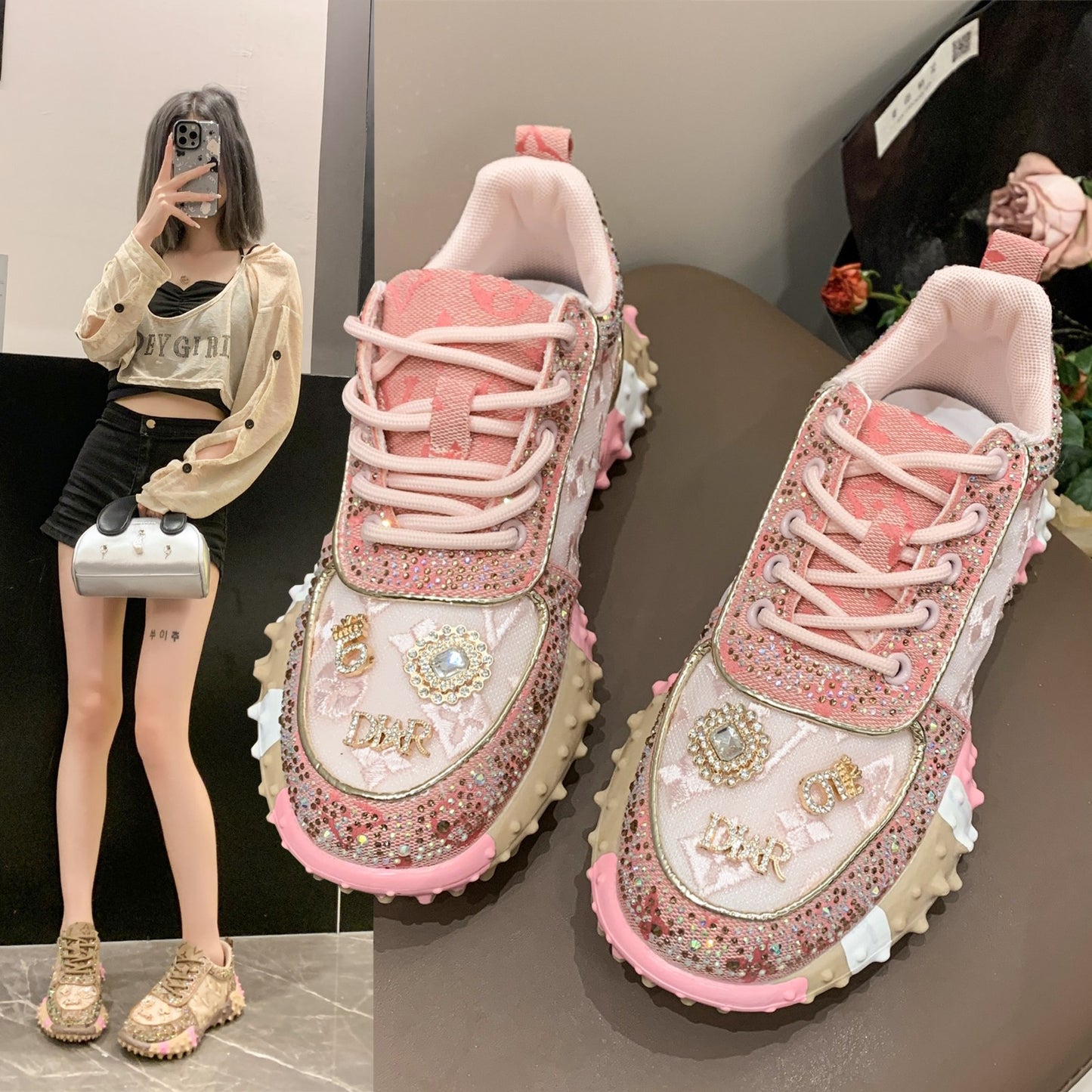 Women's Dad European Goods Durian Bottom Mesh Breathable Sneakers