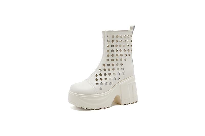 High Riding Platform Perforated Skinny Hole Ankle Sandals