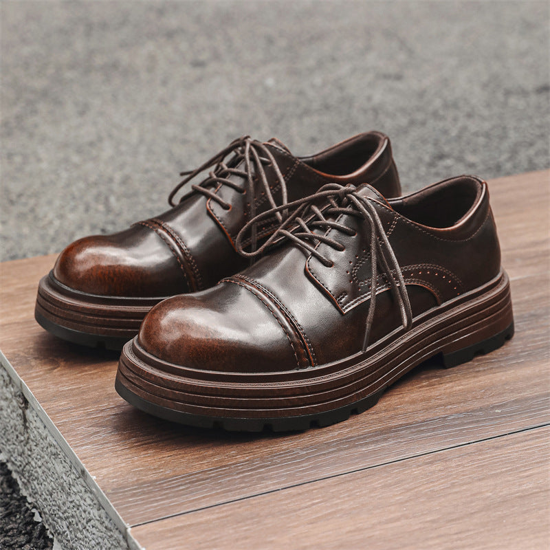Men's College Style Big Head Platform Autumn Leather Shoes