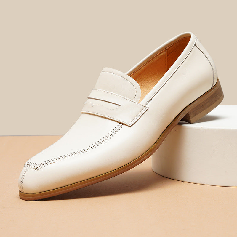 Men's British Soft Breathable Wedding Bridegroom Beige Men's Casual Leather Shoes