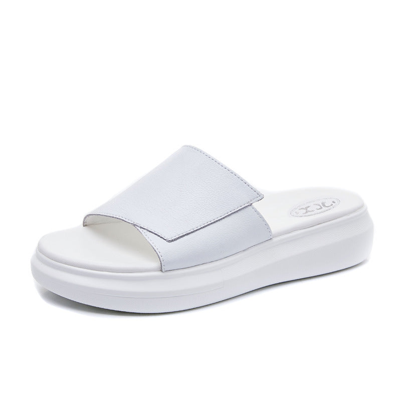 Women's Cowhide Summer Outdoor Indoor Platform Flat Slippers