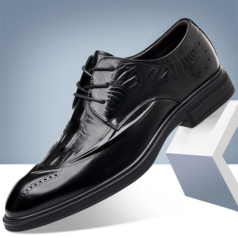 Men's Layer Cowhide Brogue Crocodile Pattern Breathable Men's Business Leather Shoes