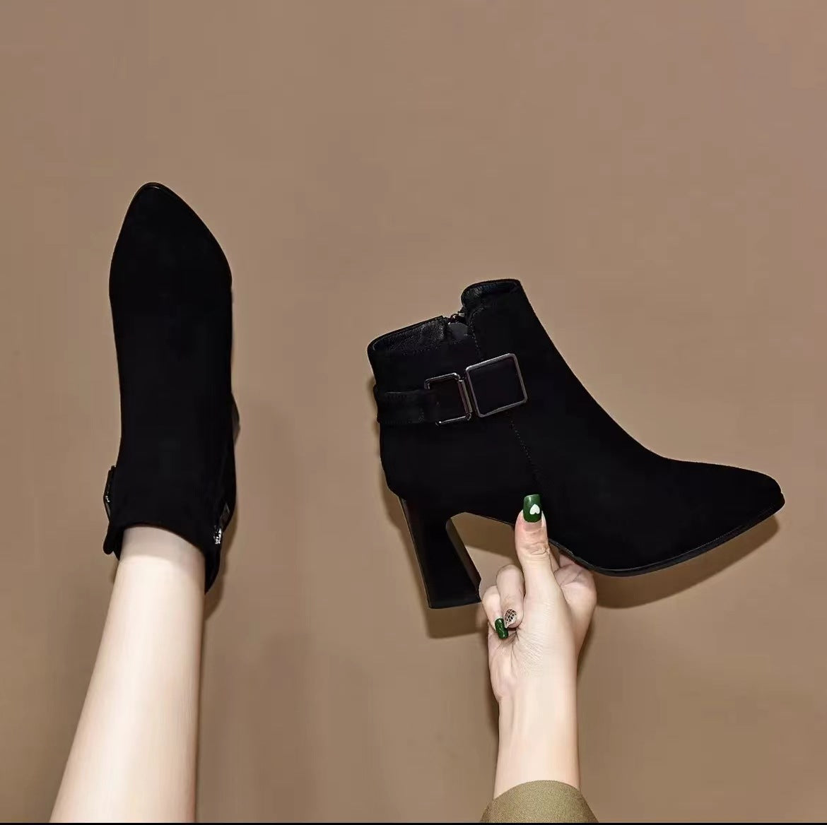 Women's High Chunky Pointed Toe Mid Cotton Boots
