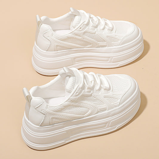 Women's Mesh Surface White Platform Height Increasing Casual Shoes