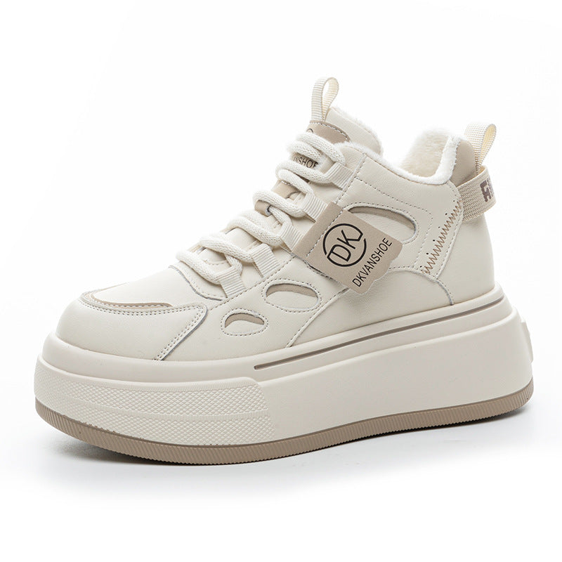 Women's Thick-soled Sports Dad Genuine Elevator White Sneakers
