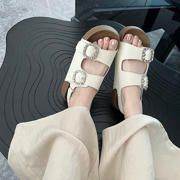 Women's Brace Sheepskin Genuine Outdoor Summer Height Slippers