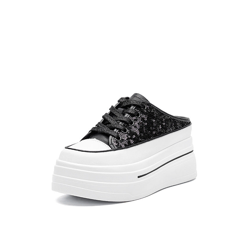 Women's Platform White Summer Breathable Half Genuine Sports Slippers
