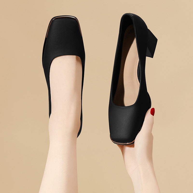Women's High Low-cut Square Toe Soft Bottom Chunky Professional Women's Shoes