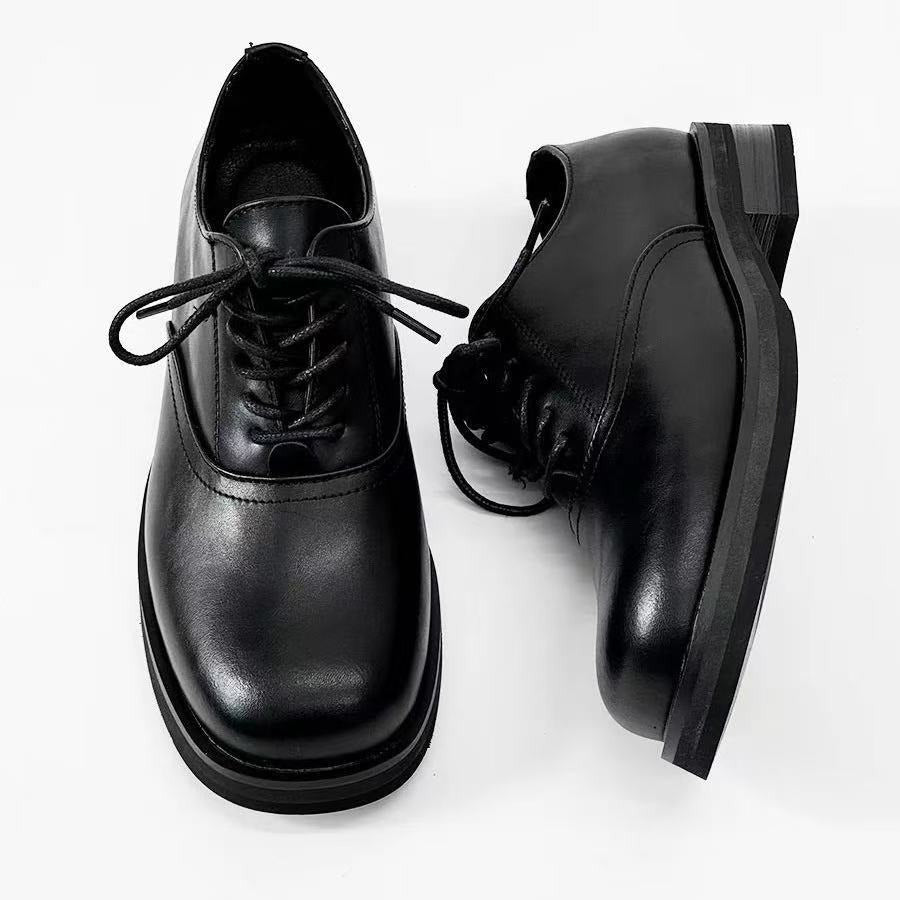 Men's Square Toe Couple Niche Retro Business Formal Wear Commuter Leather Shoes