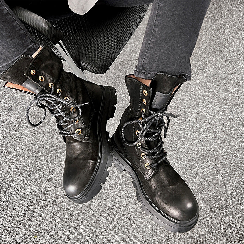 Women's British Style Lace Up Thick Bottom Boots