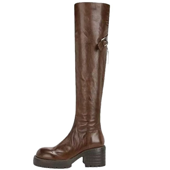 Essence Washed Horse Round Head Slimming Boots