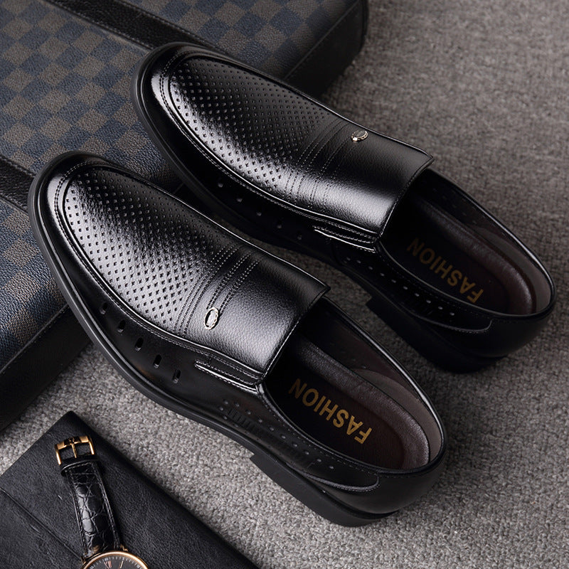 New Men's Hollow Formal Slip-on Dad Men's Business Leather Shoes