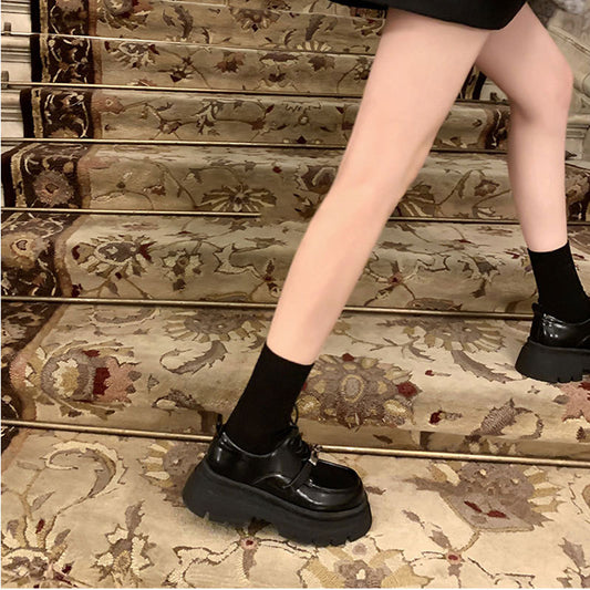 Women's Small Chunky Platform British Style Black Loafers