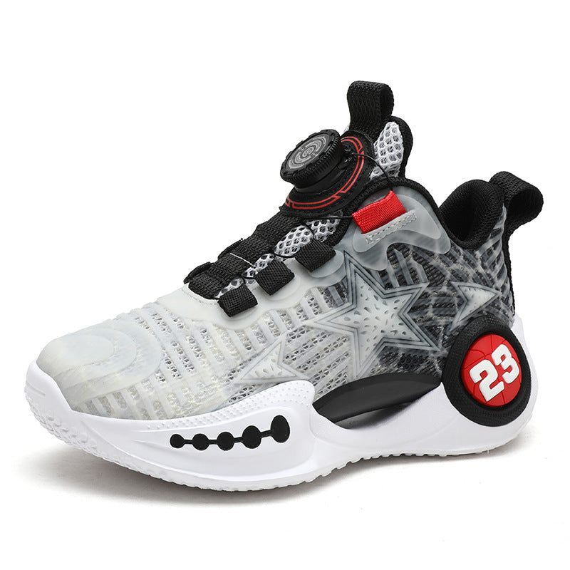 Single Mesh Hollow Basketball Boys Rotating Kid's Sneakers