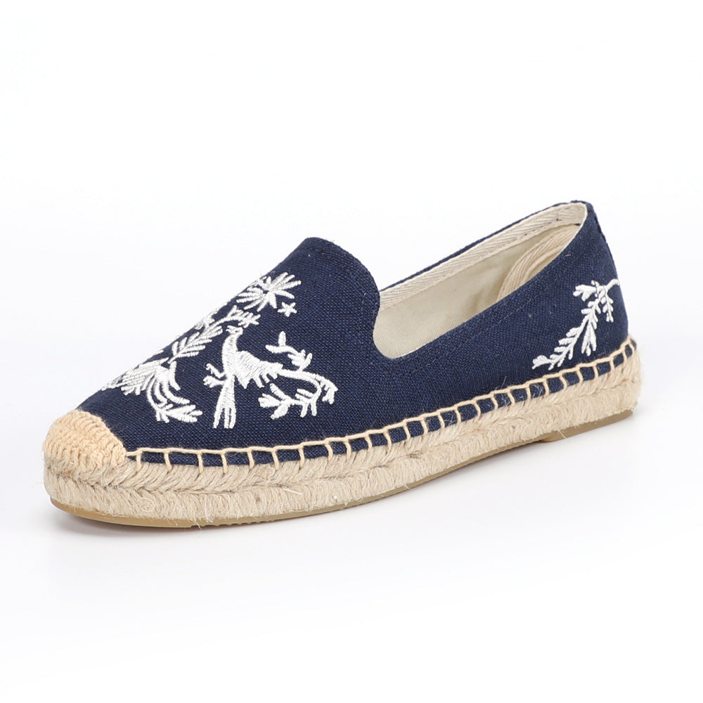 Women's Rope Flat Bottom Embroidery Handmade Cotton Canvas Shoes