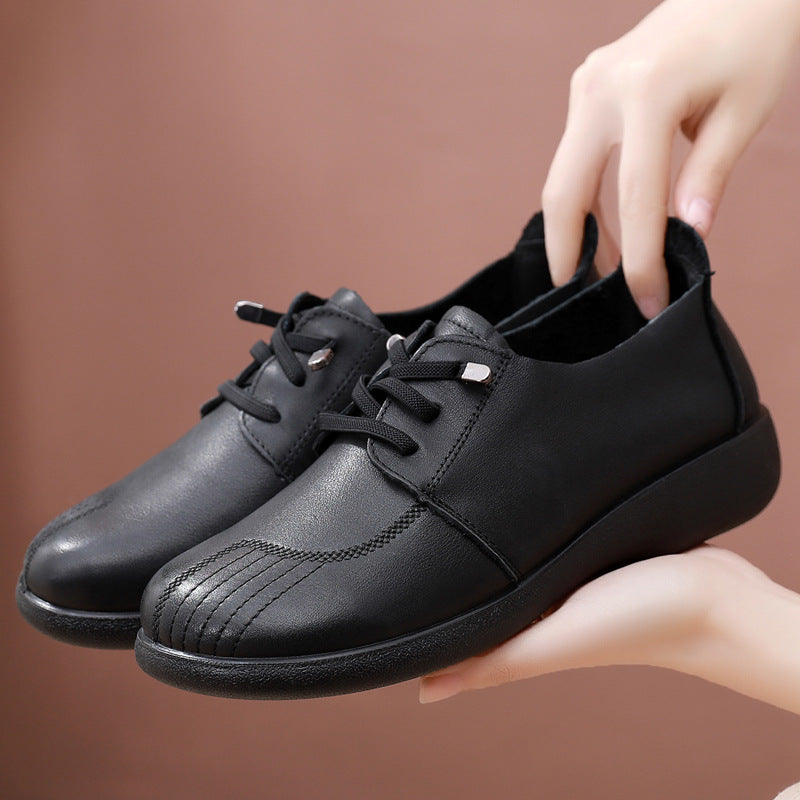 Women's Round Toe First Layer Cowhide Flat Ethnic Women's Casual Shoes