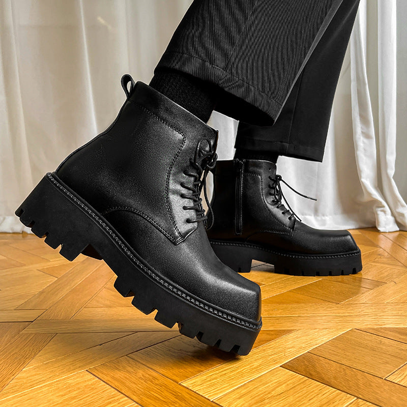 Men's Personality Square Toe Martin Trendy Side Boots