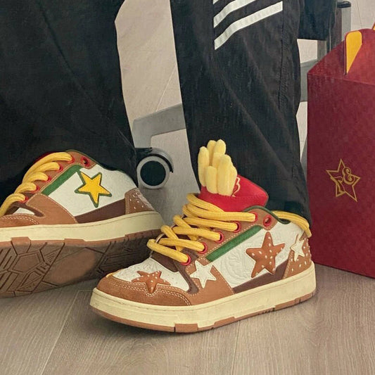 Women's & Men's Fashion Joint Burger Star Platform Low-cut Sneakers