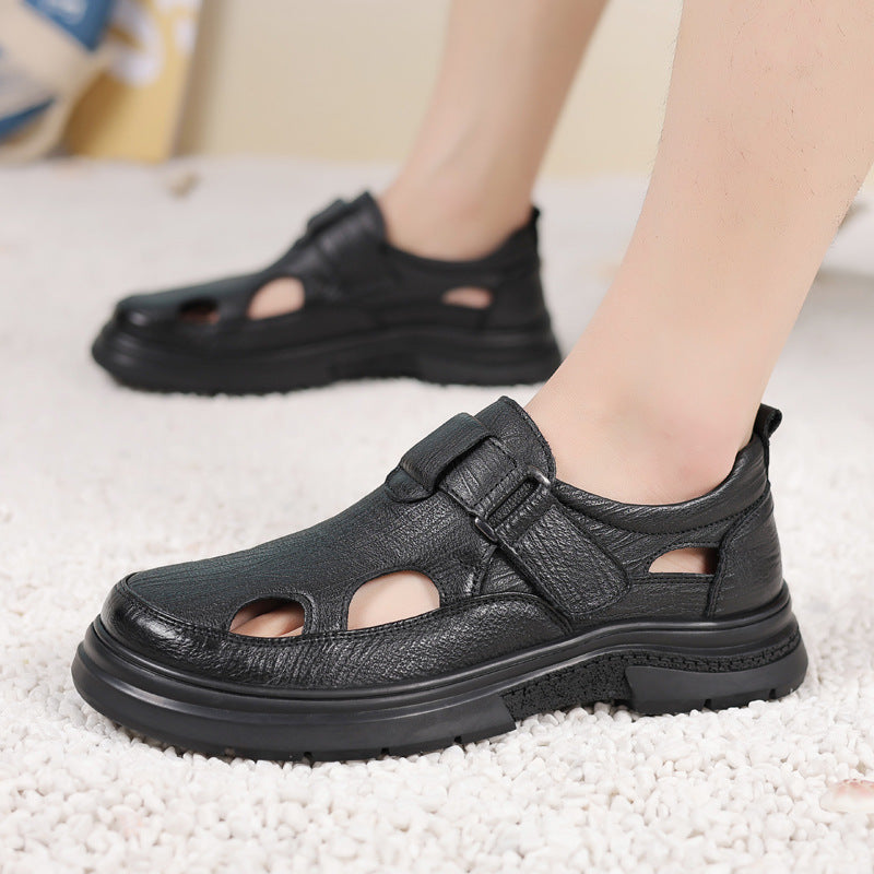 Men's Closed Toe Velcro Hole Genuine Hollow Sandals