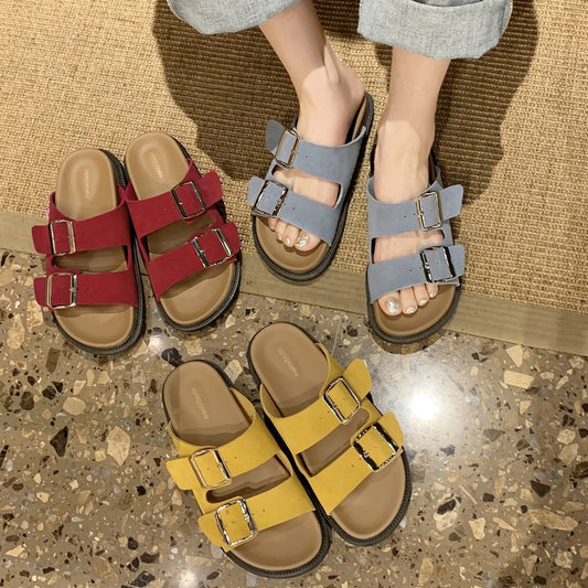 Women's Pair Of Comfortable Lazy Double Buckle With Slippers