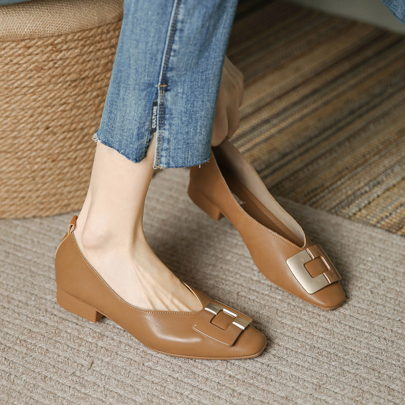 Women's Matching Square Buckle Daily College Round Head Low-cut Low Casual Shoes