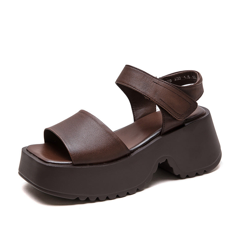 Women's Retro Peep Toe Square English Style Small Sandals