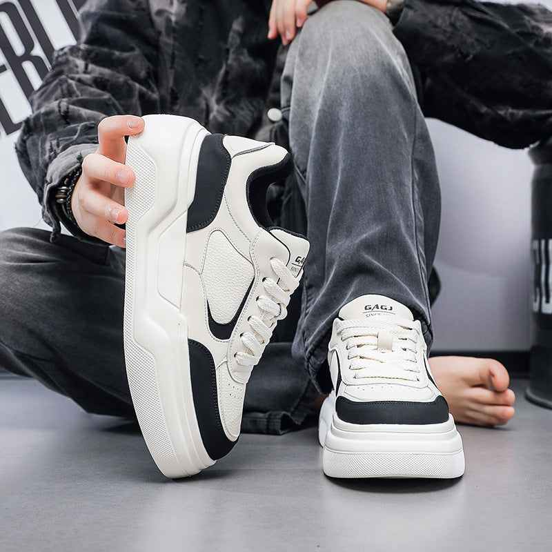 Men's White Color Block Platform Fashionable Support Small Single Quick Reverse Men's Board Shoes