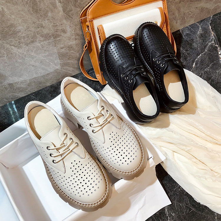 Women's Layer Cowhide British Style Thick Bottom Casual Shoes